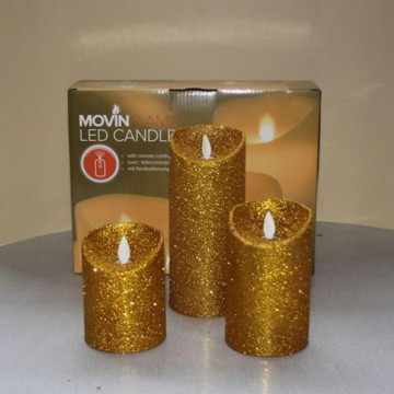 LED kaars set van 3 - 7.5cm Glitter Goud