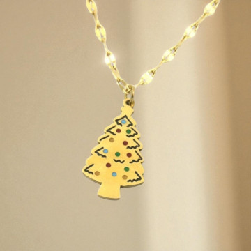 Gouden ketting met kerstboom en kleurtjes