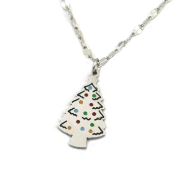 Zilveren ketting met kerstboom en kleurtjes 