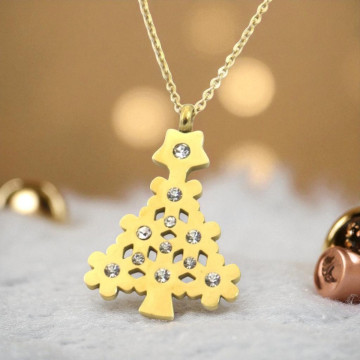 Gouden ketting met kerstboom en diamantjes