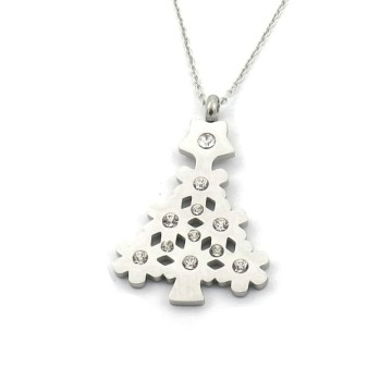 Zilveren ketting met kerstboom en diamantjes