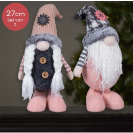 Roze handgemaakt Gnomen-duo met een beige of grijs kleurige muts