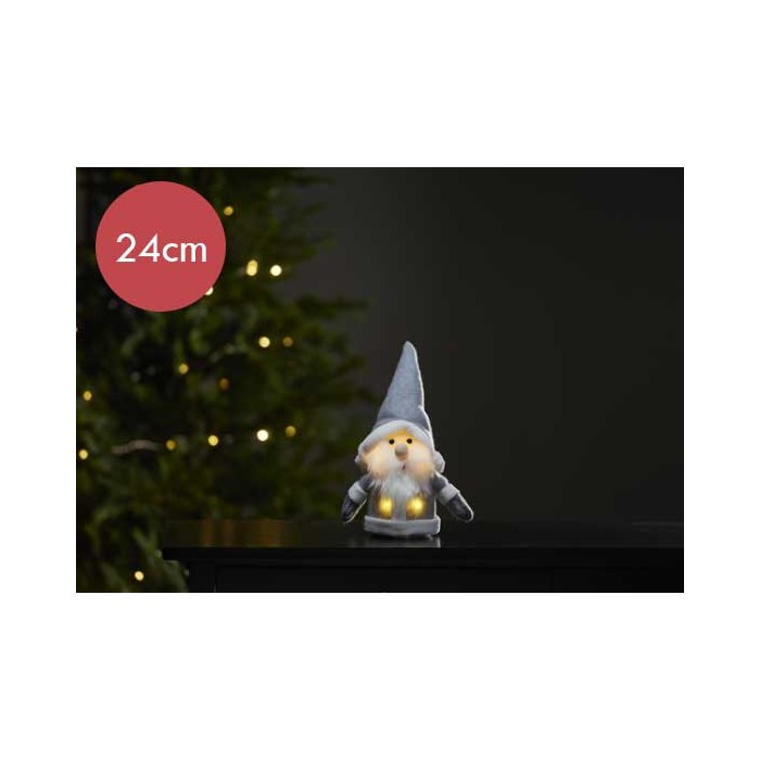 Verlichte grijze kerstman - 24cm