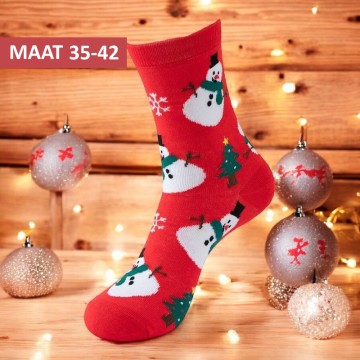 Rode Kerstsokken met sneeuwpop - maat 35-42