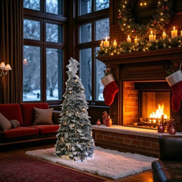 Pop-up kerstboom met sneeuw en 100 LEDs - 90 cm 