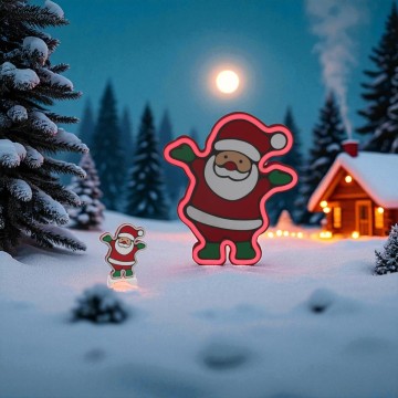 Vrolijk groetende kerstman op voet met 73 LEDS - 27,5 cm hoog