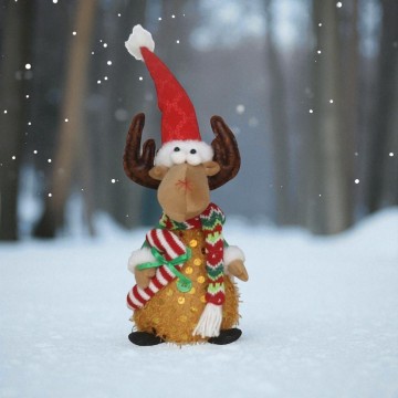 Pluche rendier met kerstmuts en verlichting - 41 cm