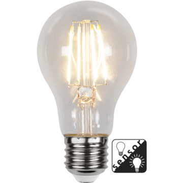 Schemersensor - Standaard bol - E27 - 7W - Extra Warm Wit - 2700K - Filament - Helder