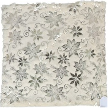Kerst kussenhoes met zilveren bloemen 43 x 43 cm
