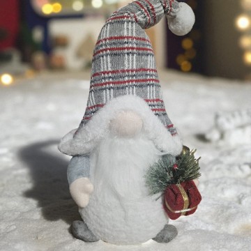 Kerstgnoom met verlichte neus 48 cm -Grijs