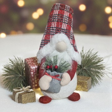 Kerstgnoom met verlichte neus 48 cm -Rood