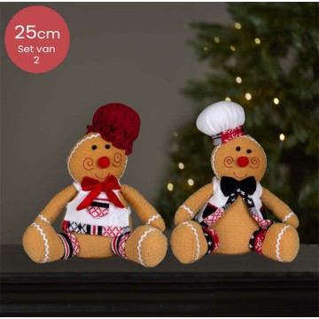Schattig handgemaakt peperkoeken duo met strikken - Rode en Witte muts - 25(30)cm
