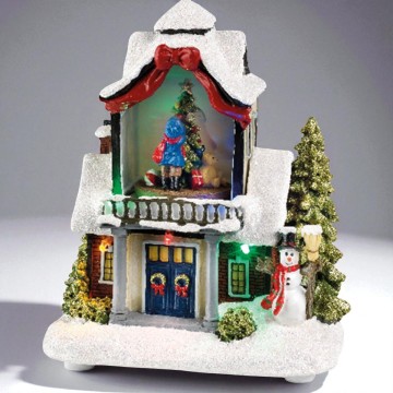 Handgeschilderd LED kersthuisje met beweging - 18 cm hoog