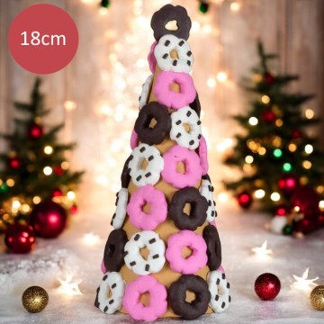 Tafeldecoratie Peperkoek Kerstboom met Donuts - 18 cm