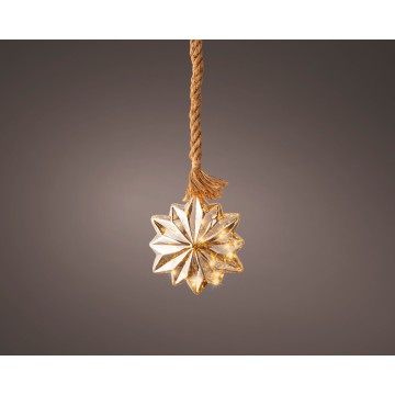 Glazen kerstbloem - 15 LED lampjes - Grijs - 19 cm