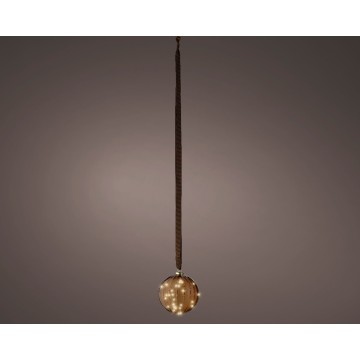 Kerstbal van bruin glas - 30 LED lampjes - 14 cm