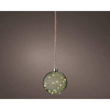 Kerstbal van groen glas - 30 LED lampjes  - 14 cm