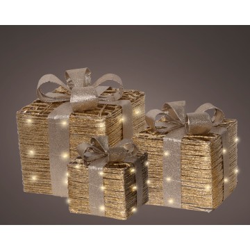 Set van drie decoratieve cadeaus met Micro LEDS - Warm Wit - 30 cm
