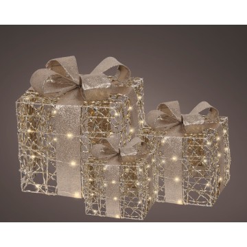 Set van 3 gouden cadeautjes met micro LEDS - Warm Wit - 30 cm