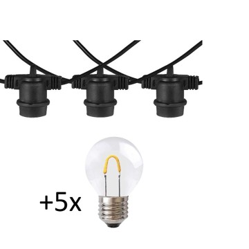 LED Prikkabelset 5M - 5 E27 lampen 1W 2400K