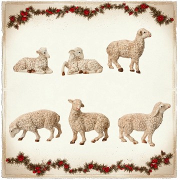 Losse dieren voor kerststal - 6 schapen - 2 cm hoog