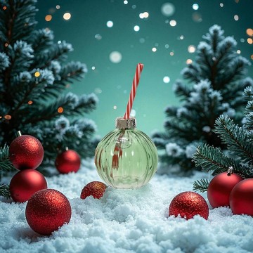 Drinkbeker - Groene kerstbal met rietje