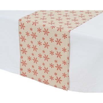 Kerst tafelloper met glimmende sneeuwvlokken - 150 x 32 cm