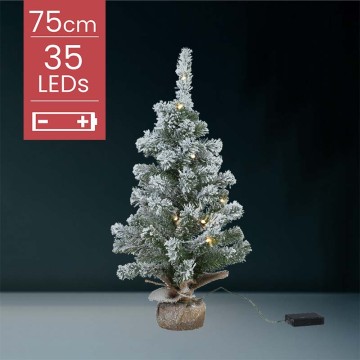 Kunstkerstboom met sneeuw op batterijen - 35 micro LED lampjes - 75CM 