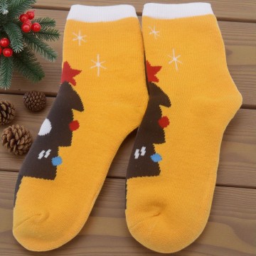 Kerstsokken voor kinderen met kerstboom - donkergeel - maat 33-38