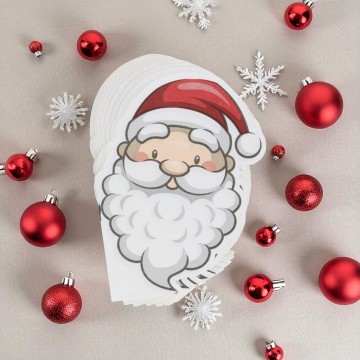 Set van 12 kerst servetten in de vorm van een kerstman hoofd 