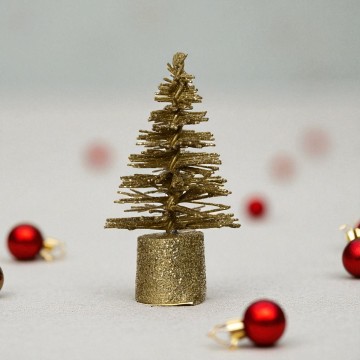 Set van 12 Micro Kerstboompjes - Goud ø3,5x7 cm