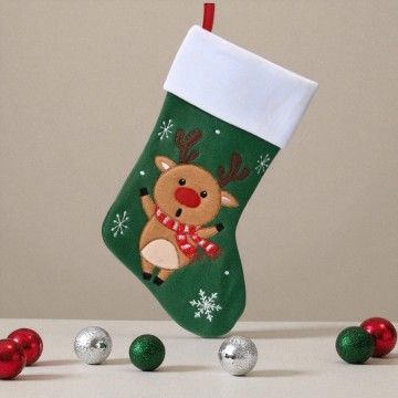 Kerstsok met hanger - Rendier - Donkergroen