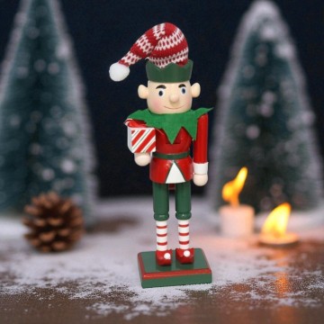 Kerst elf met puntmuts en cadeau - 25 cm
