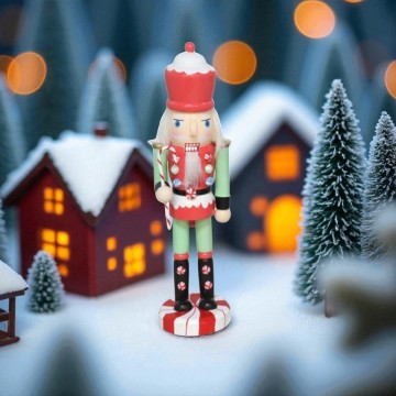 Feestelijke Notenkraker met zuurstok - 25 cm
