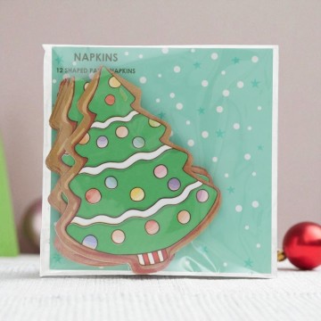 Set van 12 kerst servetten in de vorm van een kerstboom 26 x 26 cm