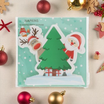 Set van 12 servetten met kerstman en rendier 