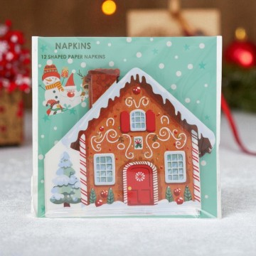 Set van 12 kerst servetten Peperkoekhuisje 33 x 33 cm