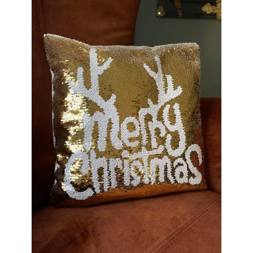 Pailletten kussenhoes Merry Christmas - Goud - 38,5 x 38,5 cm 
