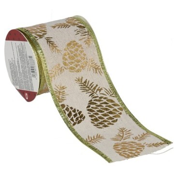 Decoratief gouden kerstlint met dennenappels - 270 cm