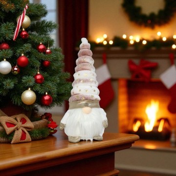 Kerstgnoom met verlichte neus 34 cm - Roze