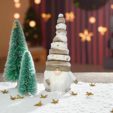 Kerstgnoom met verlichte neus 39 cm - Bruin