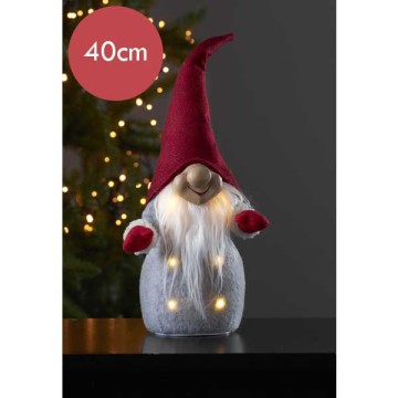 Kerstkabouter rood met 6 LED lampjes - 40 cm