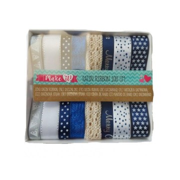Satijnen inpaklinten multi color- set van 8