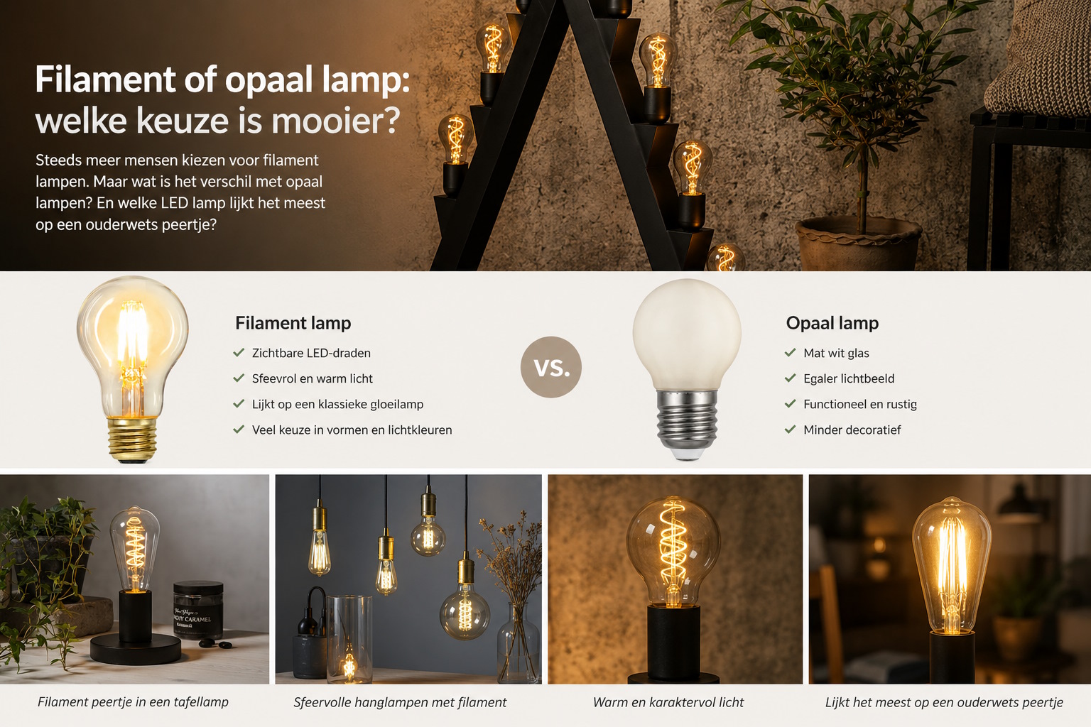 Filament lamp versus opaal lamp: vergelijking van uitstraling en eigenschappen