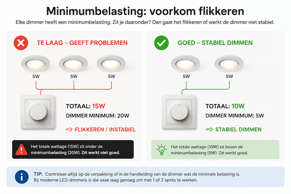 LED spots flikkeren door minimumbelasting dimmer