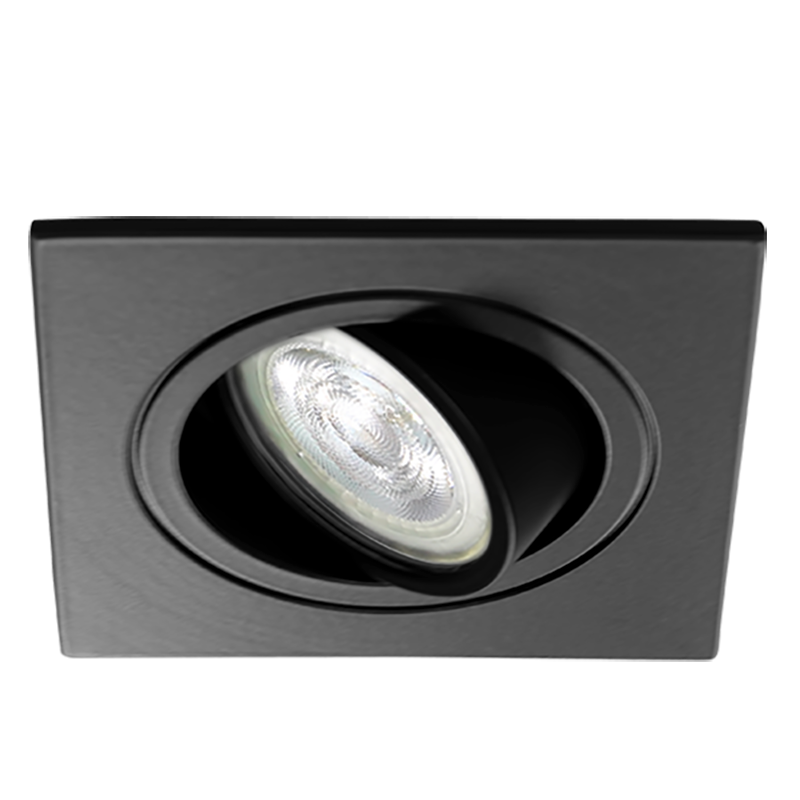 LED inbouwspot Bergron -Vierkant Zwart -Extra Warm Wit -Dimbaar -4W -Philips LED