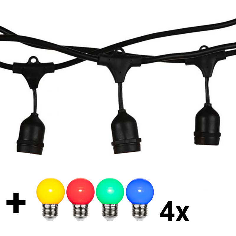 V-tac VT-713 lichtsnoer - 15m - Incl. 15 E27 RGB lampen - Verwisselbare lampen - Waterdicht V-tac VT-713 lichtsnoer - 15m - Incl. 15 E27 RGB lampen - Verwisselbare lampen - Waterdicht