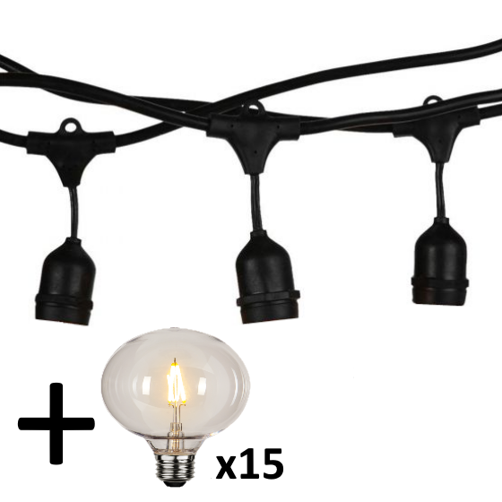 V-tac VT-713 lichtsnoer - 15m - Incl. 15 wit matte Globe XL Filament LED lampen -Sfeerlicht- 2200K- 