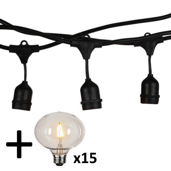 V-tac VT-713 lichtsnoer - 15m - Incl. 15 wit matte Globe XL Filament LED lampen -Sfeerlicht- 2200K- Verwisselbare lampen - Waterdicht - Onbreekbaar - 