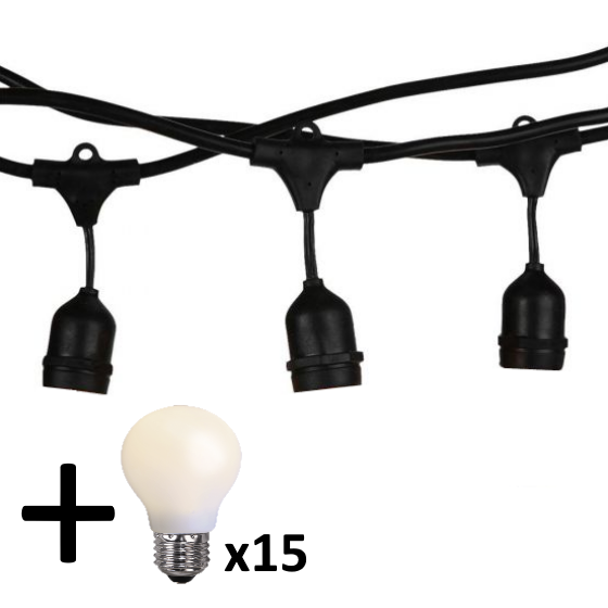 V-tac VT-713 lichtsnoer - 15m - Incl. 15 matte  LED lampen -Extra Warm Wit- 2700K- Verwisselbare lam